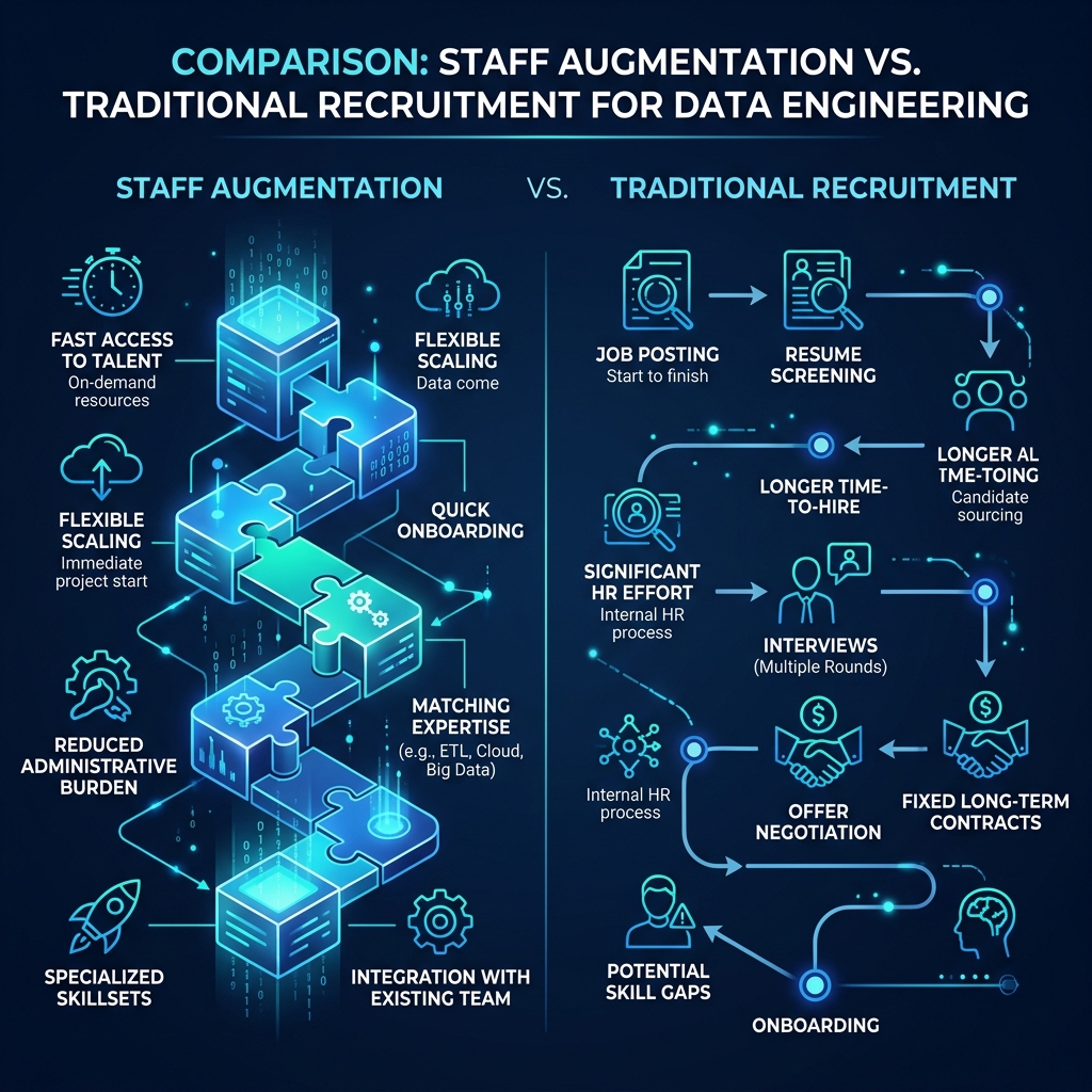 Comparison chart of IT Staff Augmentation vs Traditional Recruitment for Data Engineering