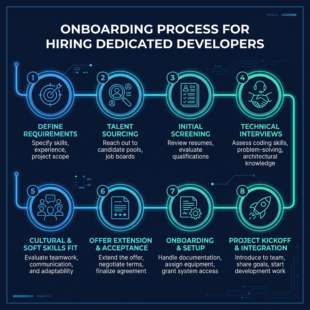 8-step onboarding process for hiring dedicated Databricks developers from Cyfradane